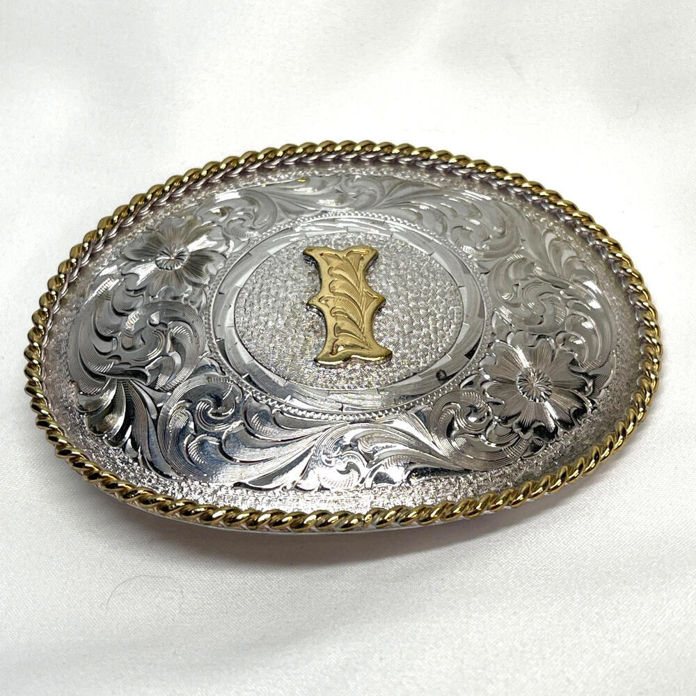 Montana Silversmiths Letter I Ornate Two Tone Western Belt Buckle, NEW - Picture 3 of 6